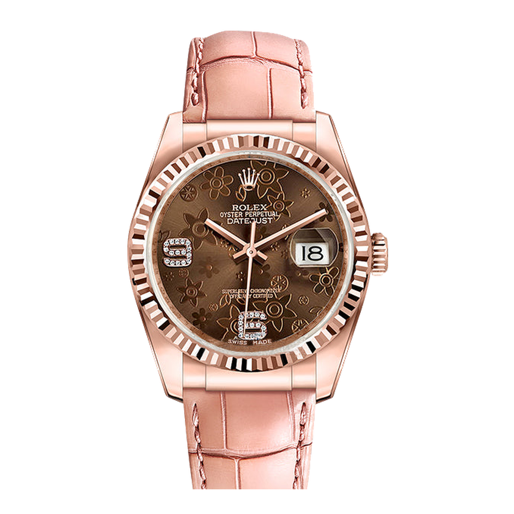Rolex Datejust 36 Everose Strap Chocolate Floral