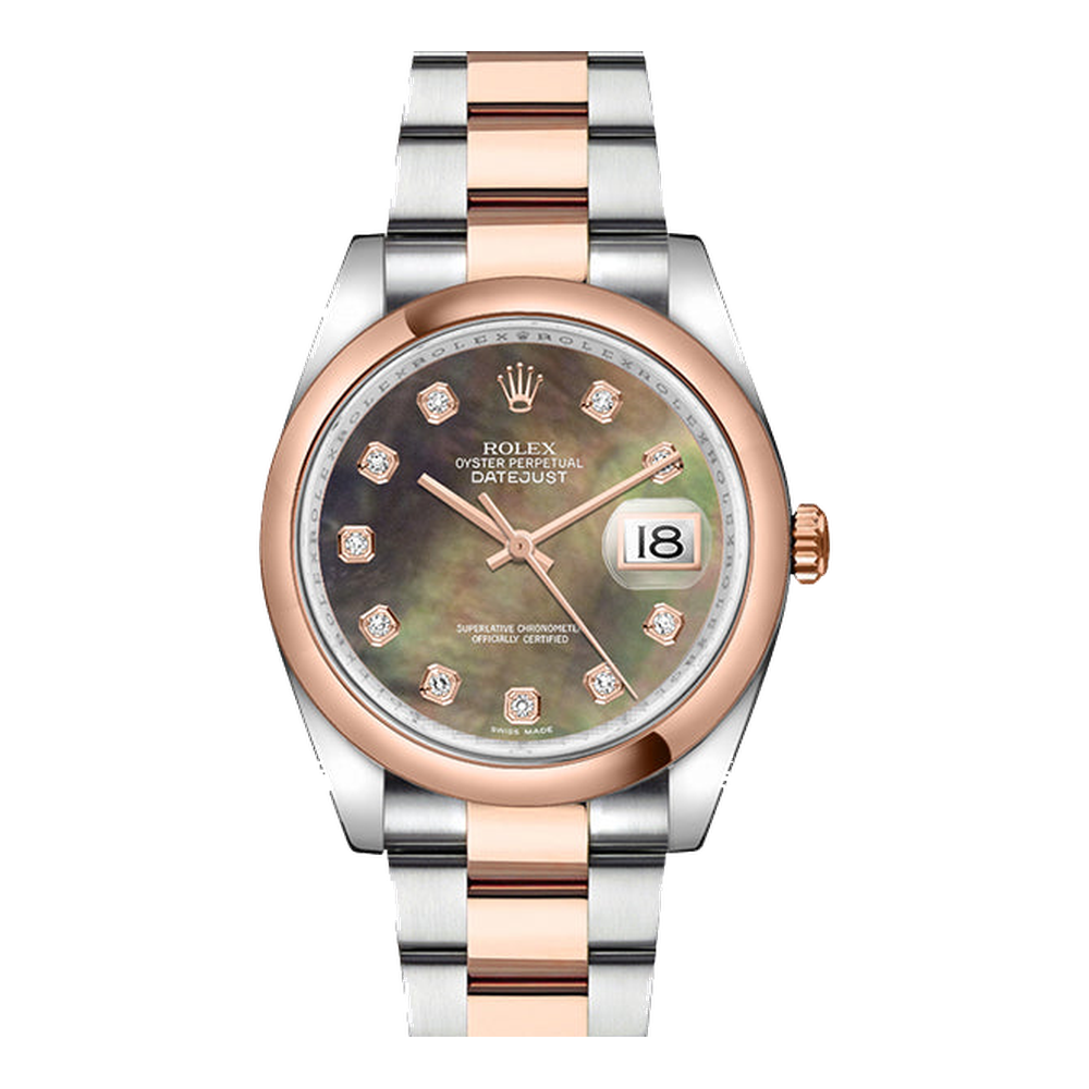 Rolex Datejust 36 Rolesor Everose Domed / Oyster / Black MOP