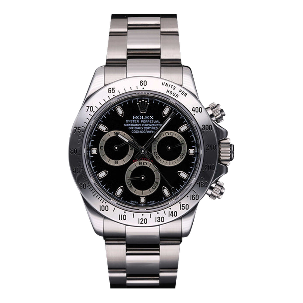 Rolex Cosmograph Daytona Steel / Black Black Dial Straps