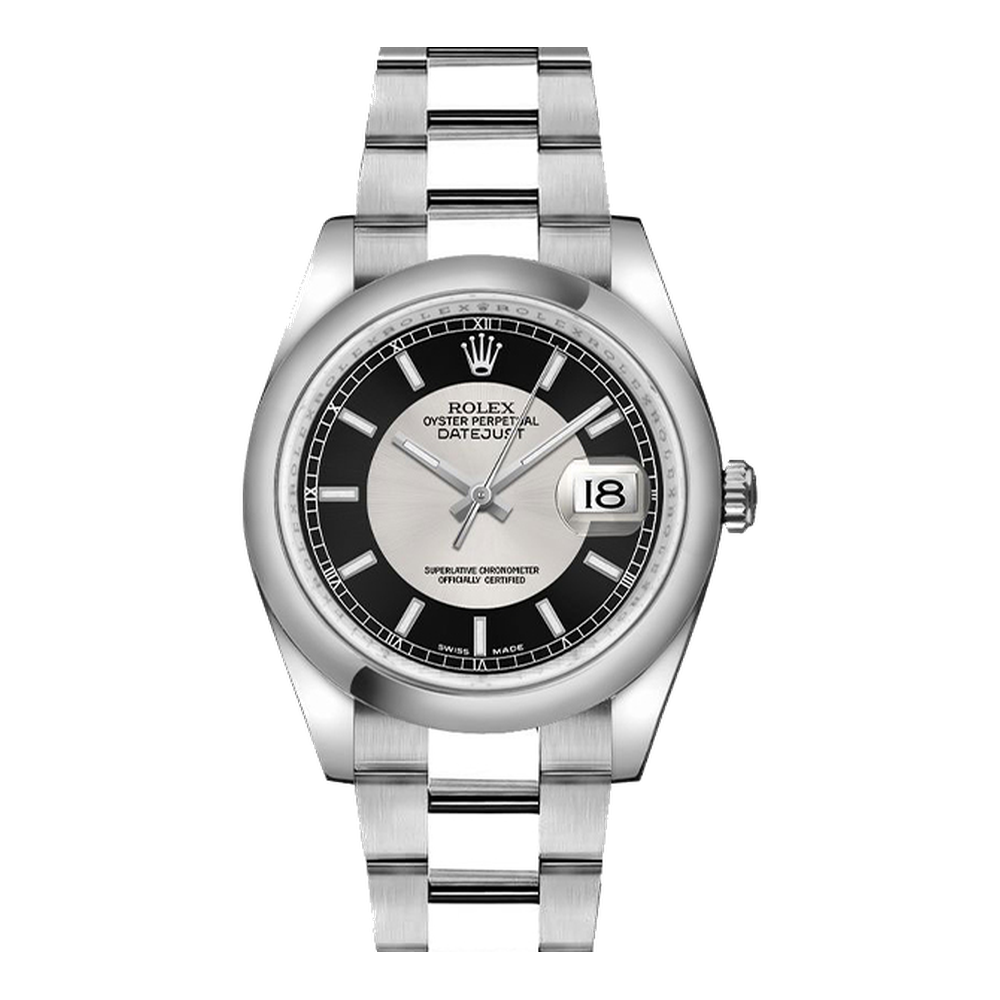 Rolex Silver Black Tuxedo Stick 2007 Black Dial Straps