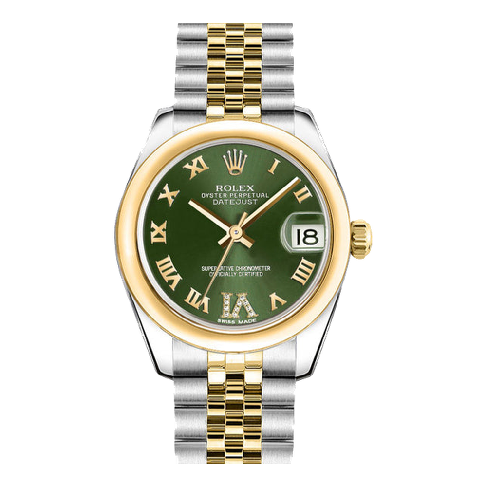 Rolex Datejust 31 Rolesor Yellow Domed / Oyster / Olive Roman Green Dial Straps