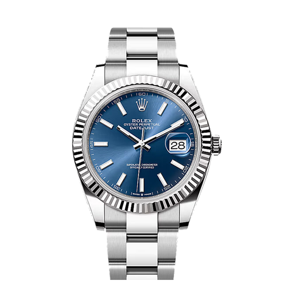 Rolex Datejust 41 Stainless Steel Fluted / Oyster / Blue Blue / Navy Dial Straps