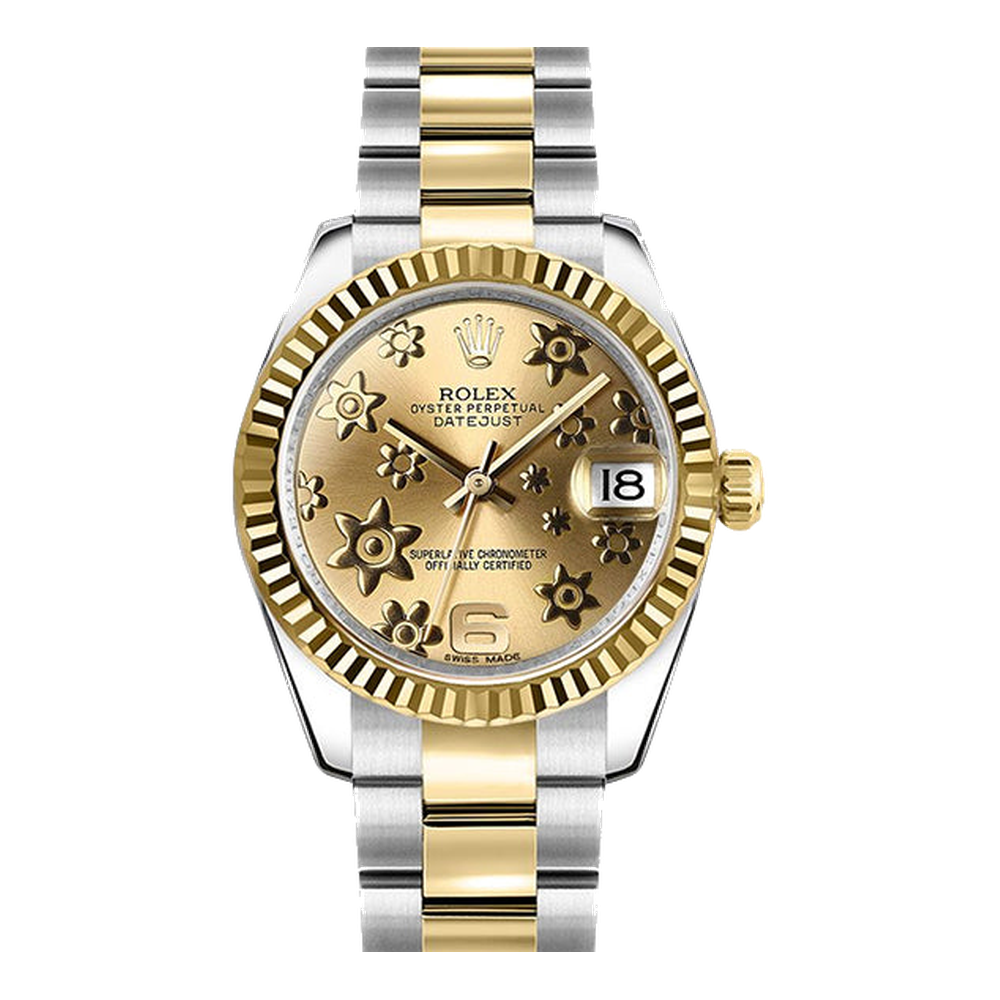 Rolex Datejust 31 Rolesor Yellow Fluted / Oyster / Champagne Floral