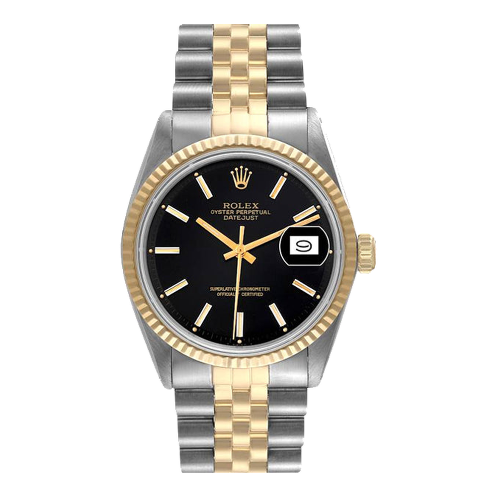 Rolex Steel Yellow Gold Black Dial Black Dial Straps