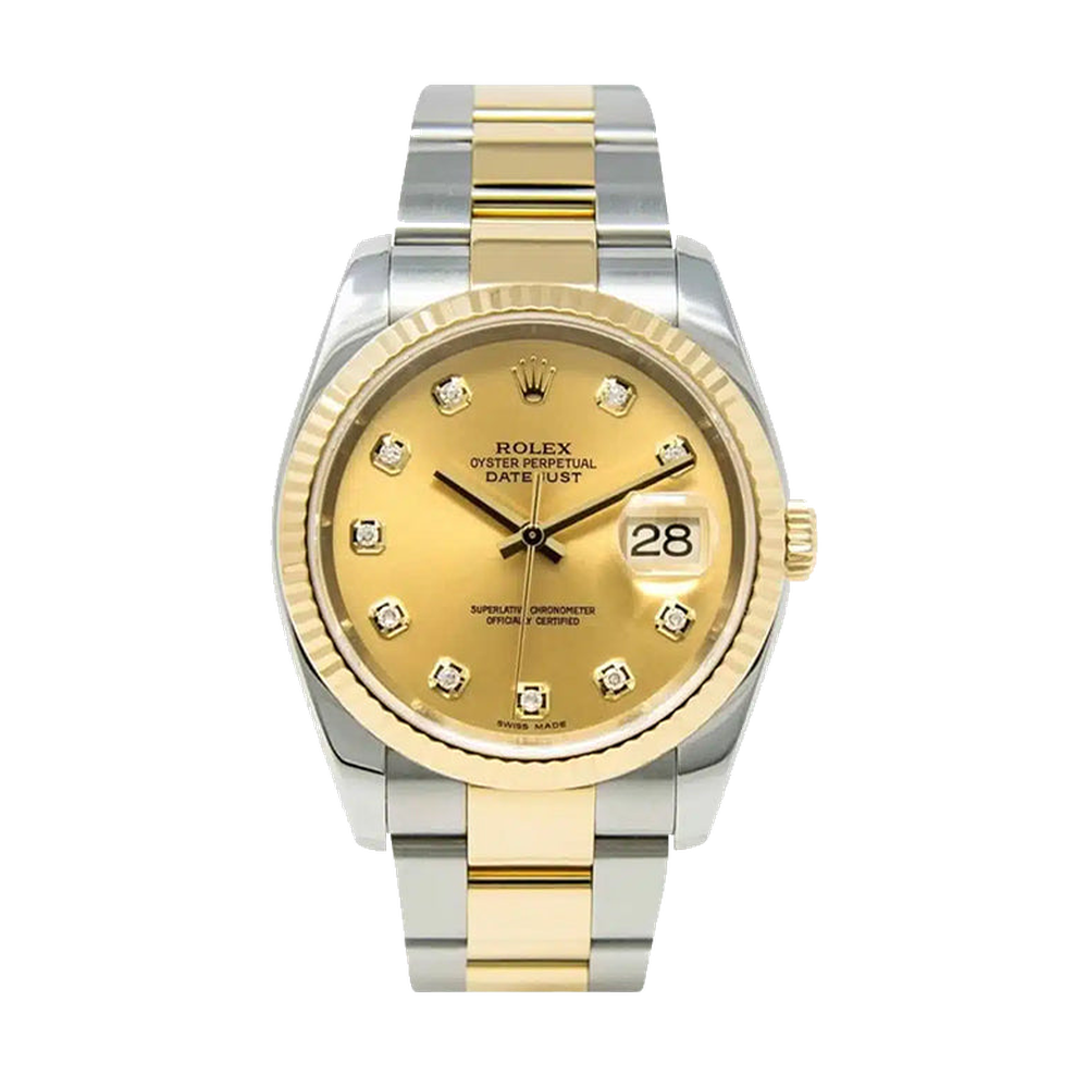 Rolex Datejust 36 Rolesor Yellow Fluted / Oyster / Champagne Diamonds