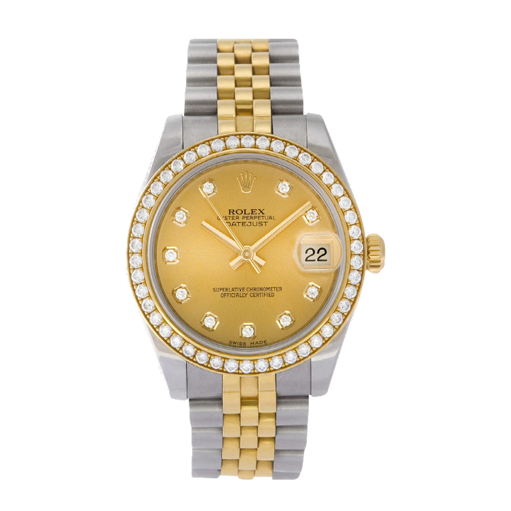 Rolex Datejust 31 Rolesor Yellow Diamond / Jubilee / Champagne Diamond Yellow Dial Straps