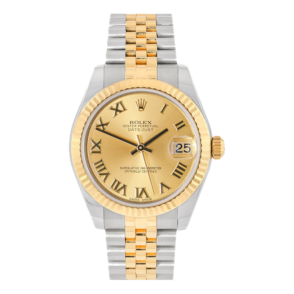 Rolex Datejust 31 Rolesor Yellow Fluted / Jubilee / Champagne Roman