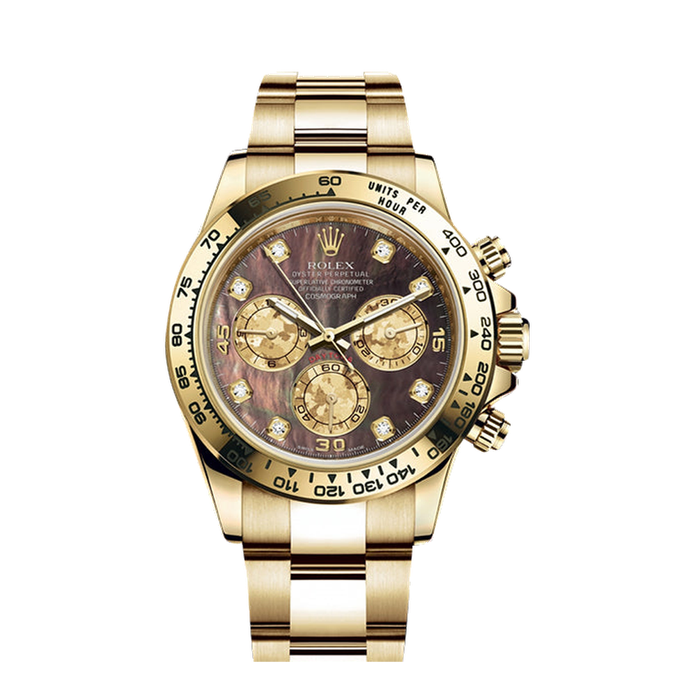 Rolex Cosmograph Daytona Yellow Gold / Black Mother of Pearl / Strap