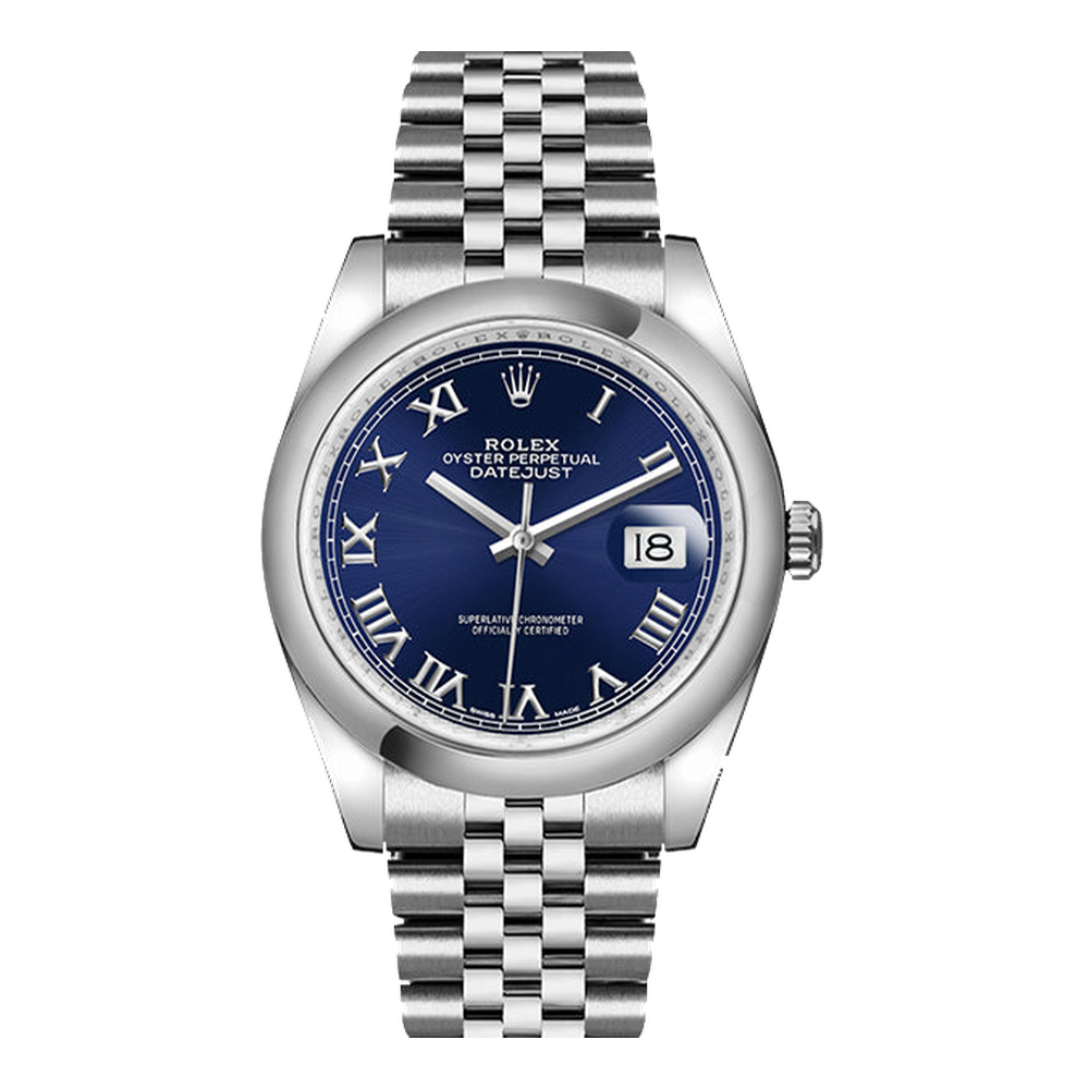 Rolex Datejust 36 Stainless Steel Domed / Jubilee / Blue Roman Blue / Navy Dial Straps