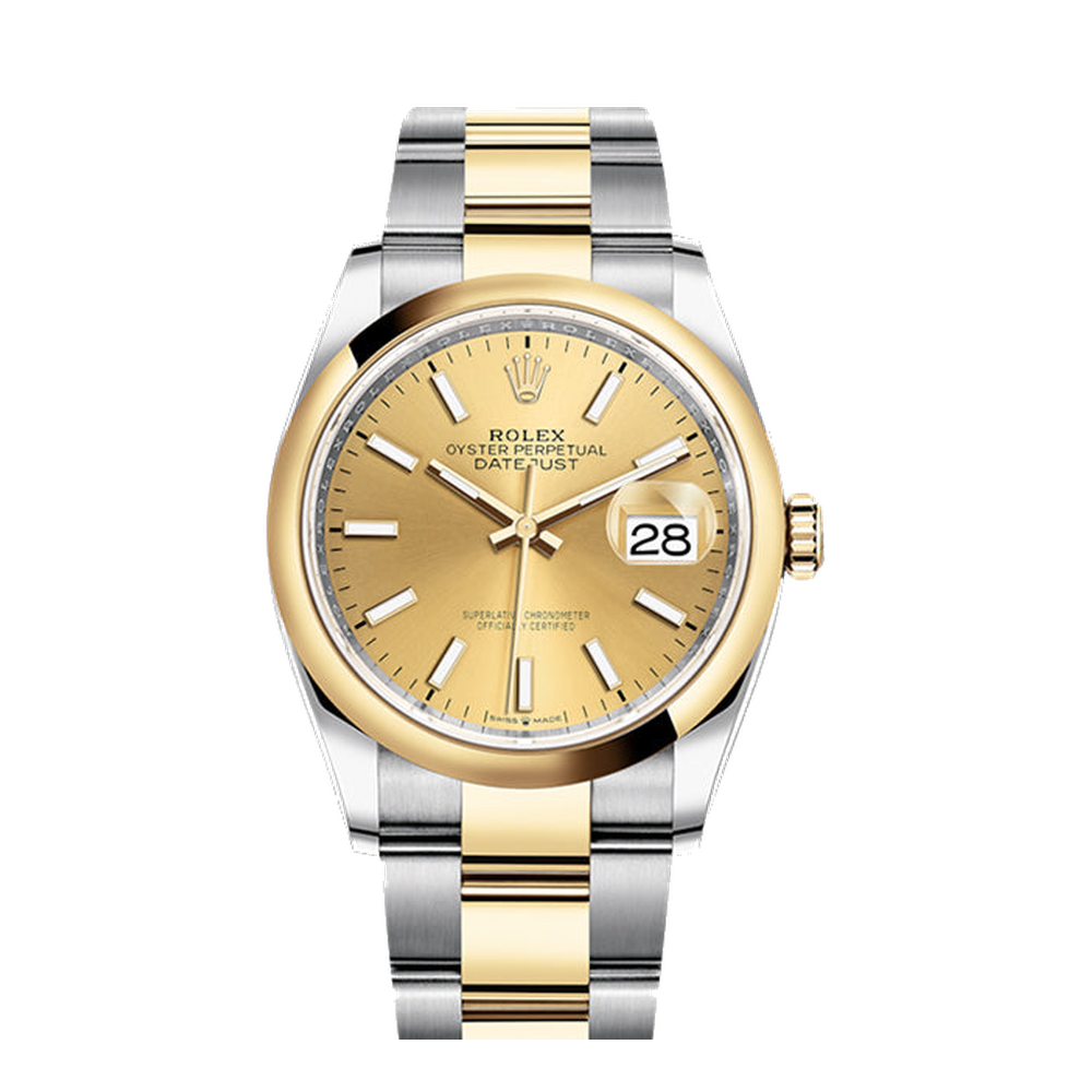 Rolex Datejust 36 Stainless Steel / Yellow Gold / Smooth / Champagne / Oyster Yellow Dial Straps