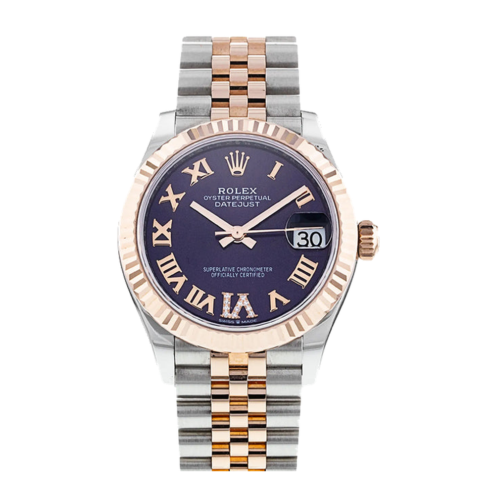 Rolex Datejust 31 Stainless Steel/ Rose Gold / Fluted / Grey - Roman / Jubilee Blue/Navy Dial Straps