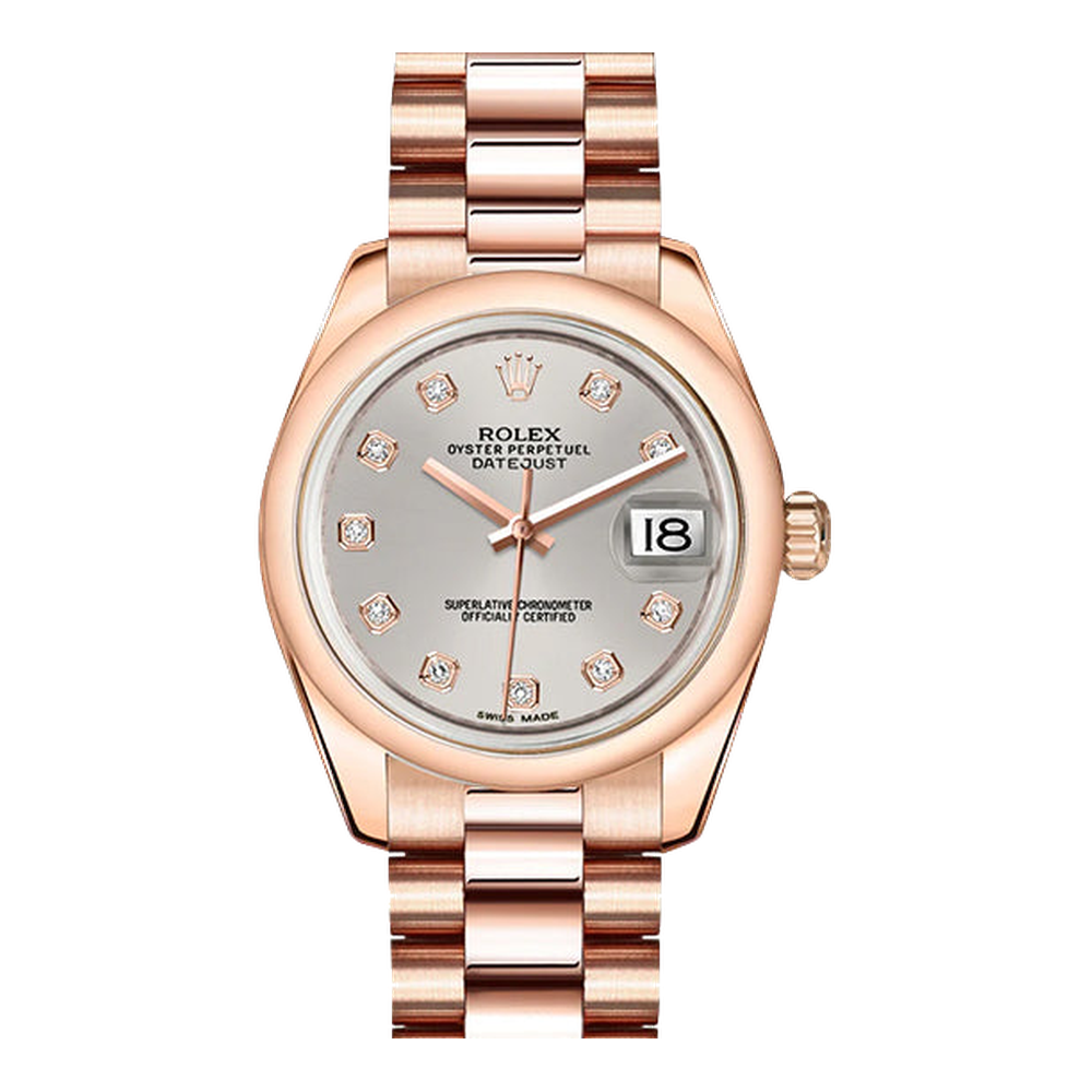 Rolex Datejust 31 Everose Domed / President / Silver Diamond
