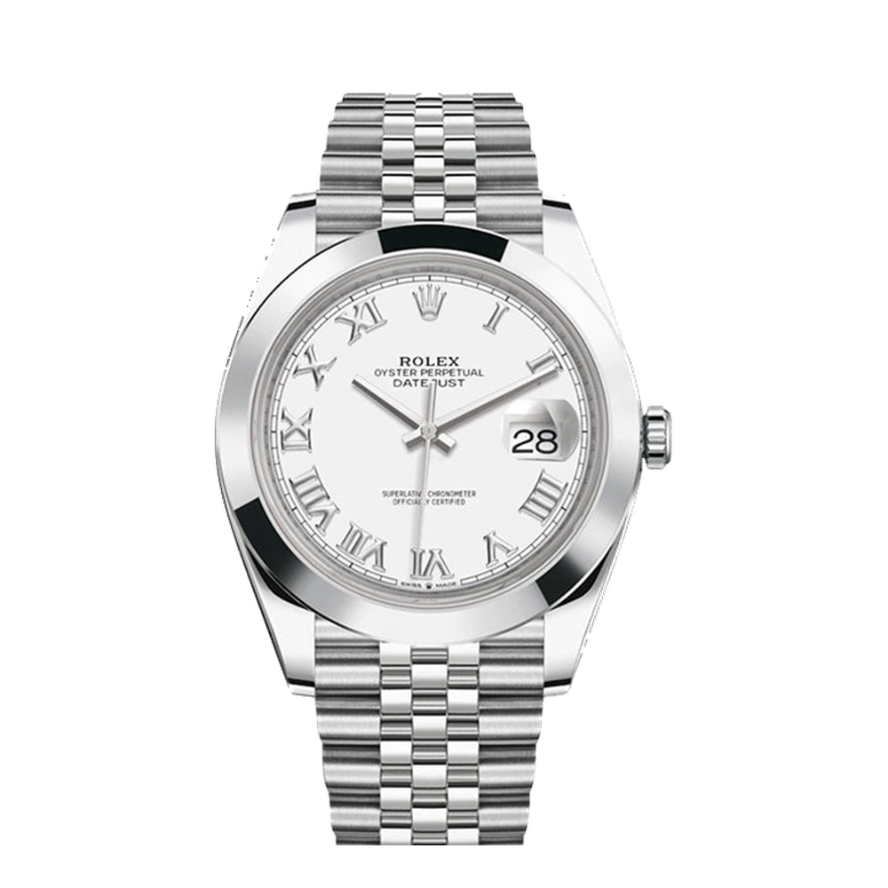 Rolex Datejust 41 Stainless Steel Smooth / Jubilee / White Roman White Dial Straps