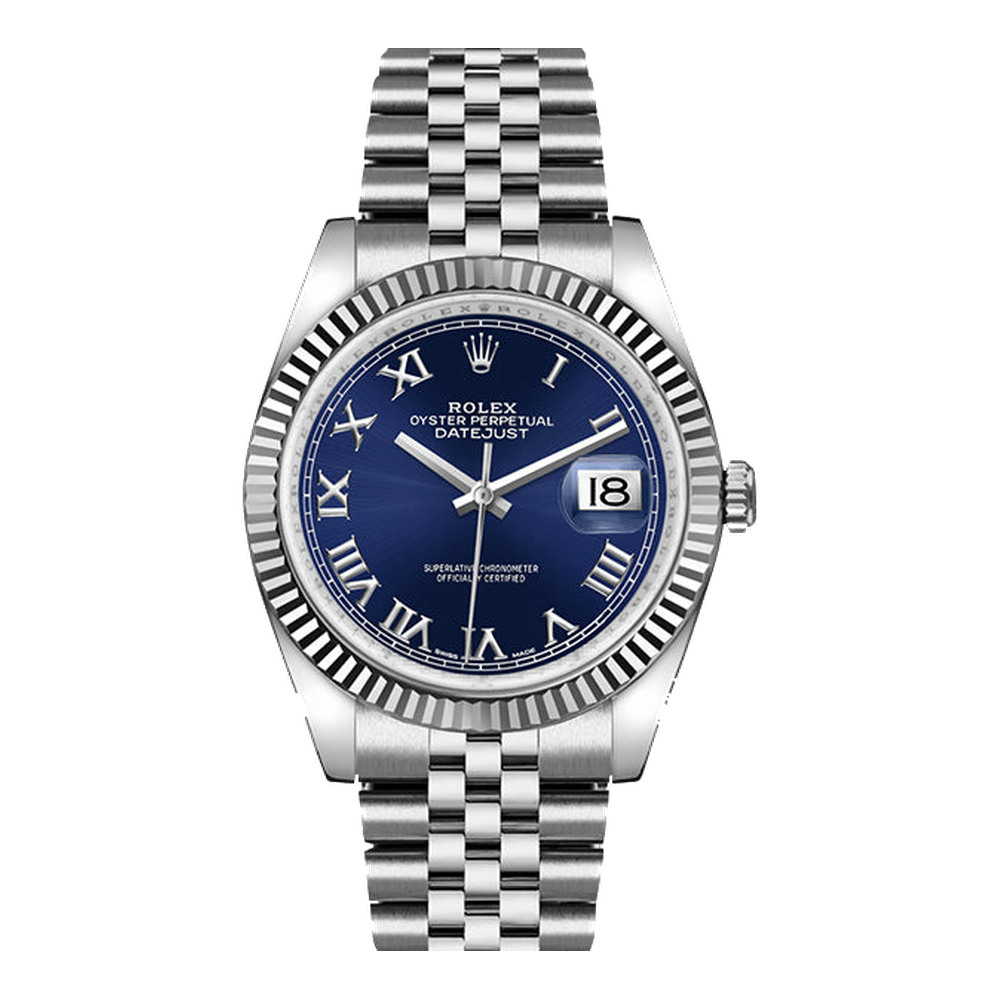 Rolex Datejust 36 Stainless Steel Fluted / Jubilee / Blue Roman Blue / Navy Dial Straps
