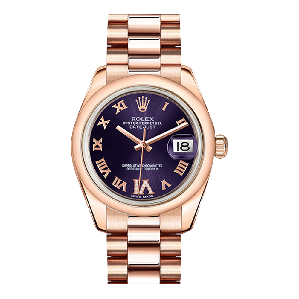 Rolex Datejust 31 Everose Domed / President / Purple Roman