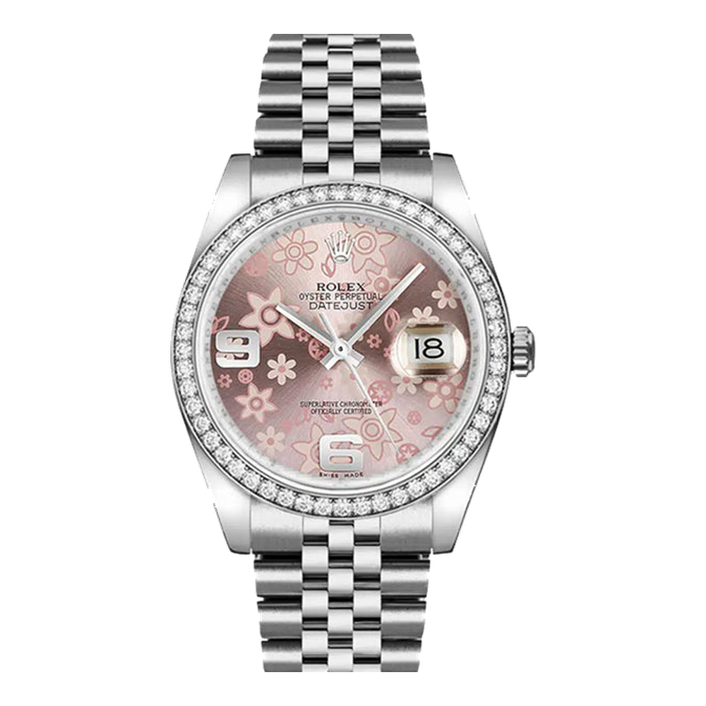 Rolex Datejust 36 Stainless Steel Diamond / Jubilee / Pink Floral Pink / Salmon Dial Straps