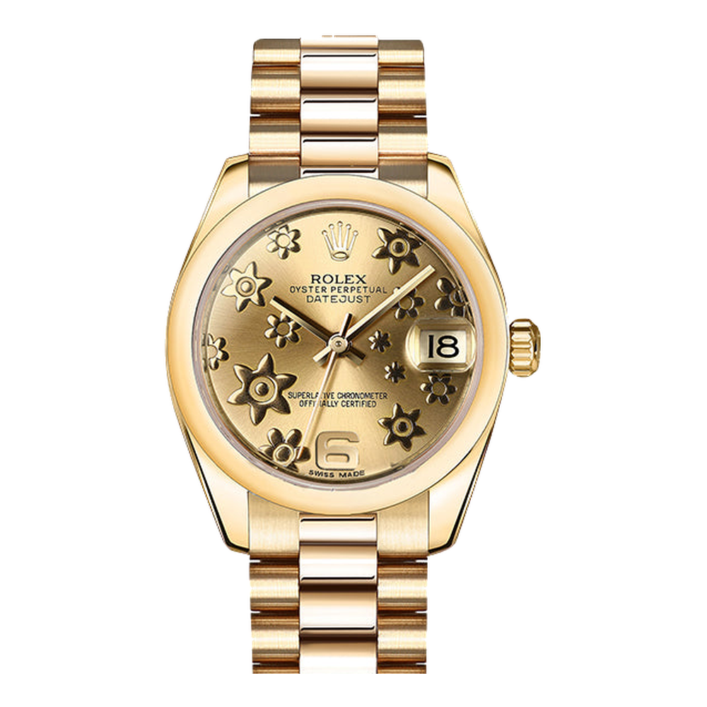 Rolex Datejust 31 Yellow Gold Domed / President / Champagne Floral
