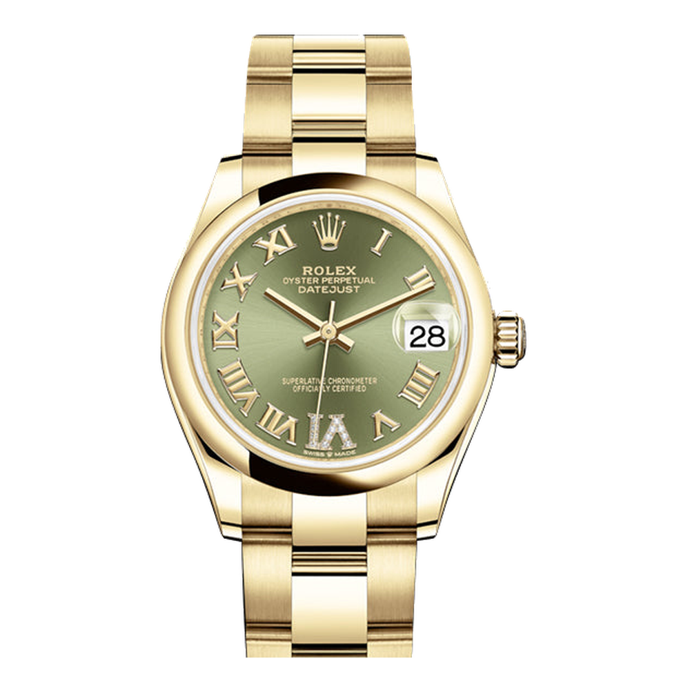 Rolex Datejust 31 Yellow Gold / Domed / Olive - Roman / Oyster