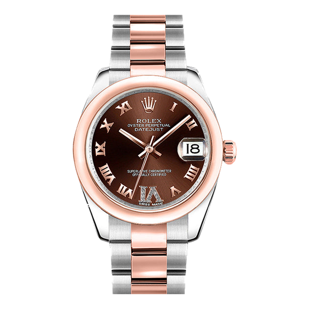 Rolex Datejust 31 Rolesor Everose Domed / Oyster / Chocolate Roman