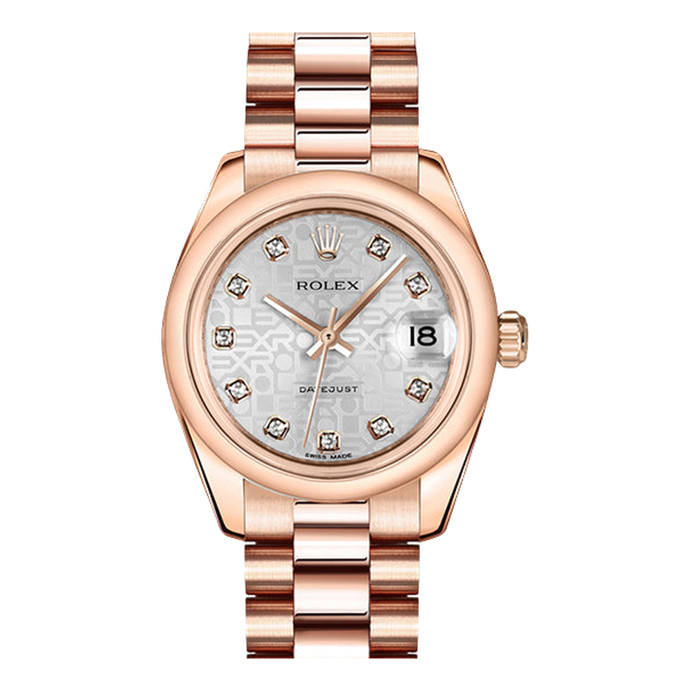 Rolex Datejust 31 Everose Domed / President / Silver Computer