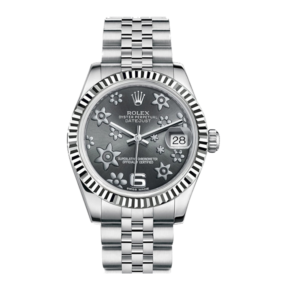 Rolex Datejust 31 Stainless Steel Fluted / Jubilee / Dark Rhodium Floral