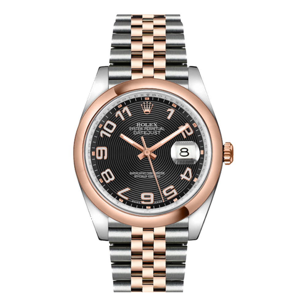 Rolex Datejust 36 Rolesor Everose Domed / Jubilee / Black Arabic