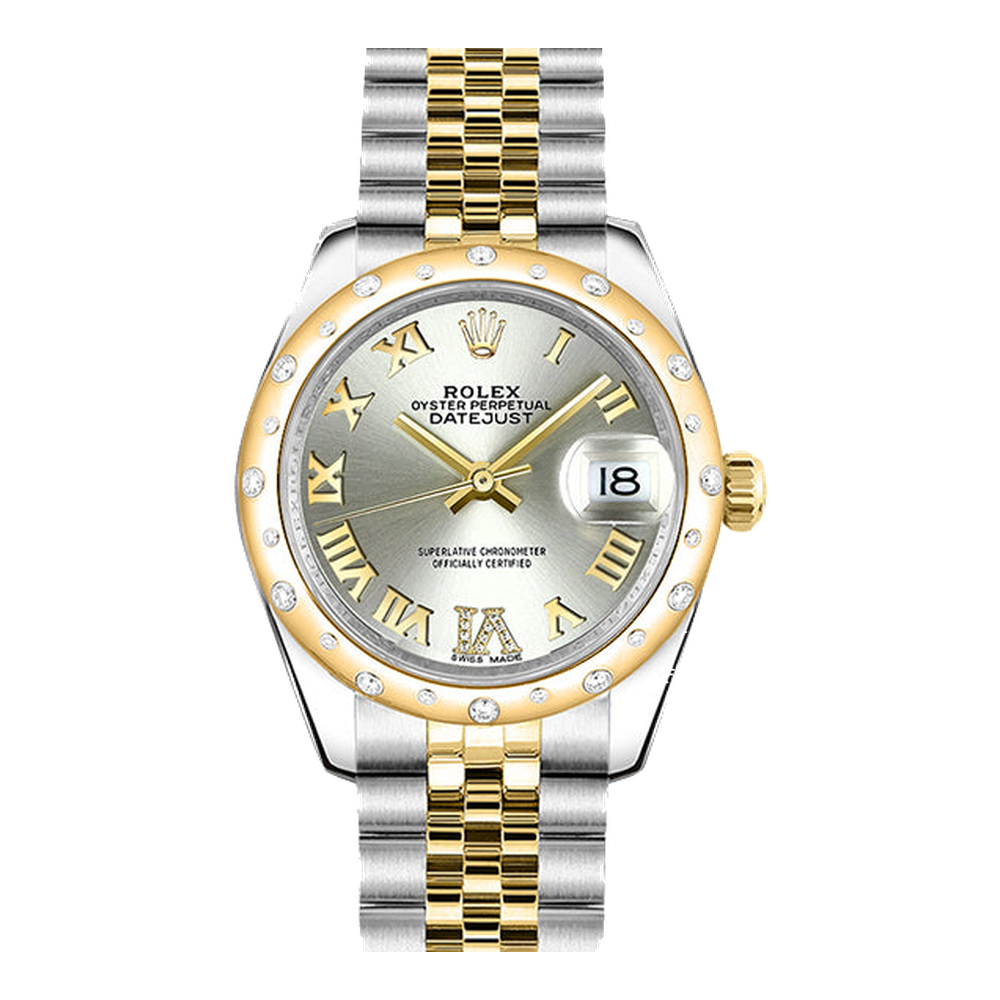 Rolex Datejust 31 Rolesor Yellow Domed Diamond / Jubilee / Silver Roman