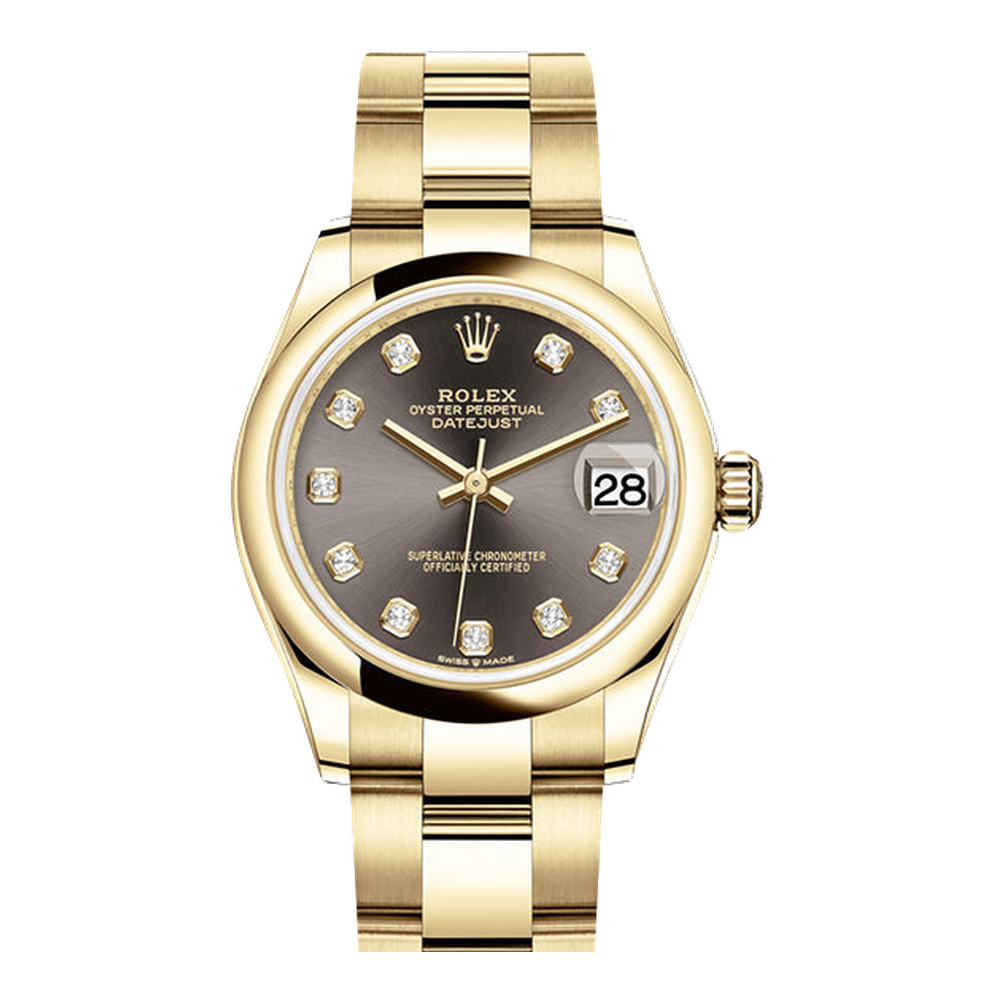 Rolex Datejust 31 Yellow Gold / Domed / Grey - Diamond / Oyster