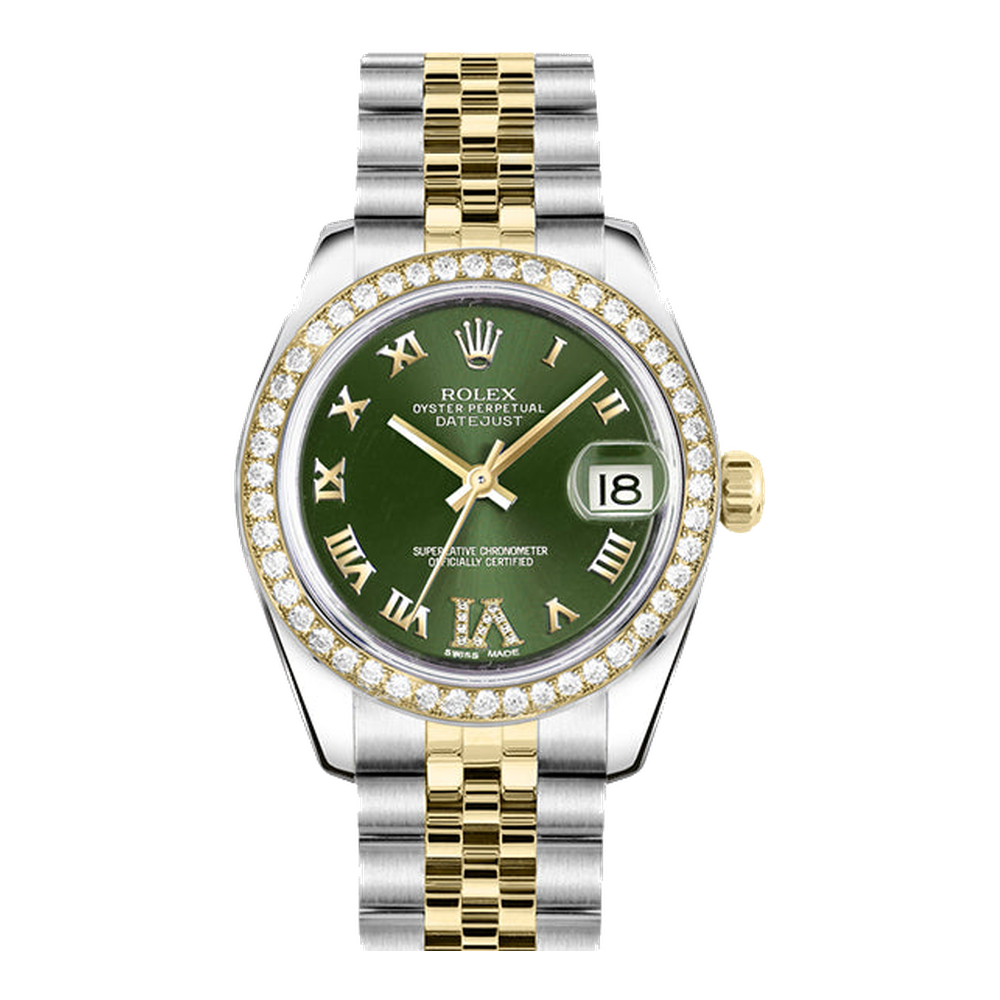 Rolex Datejust 31 Rolesor Yellow Diamond / Jubilee / Green Roman