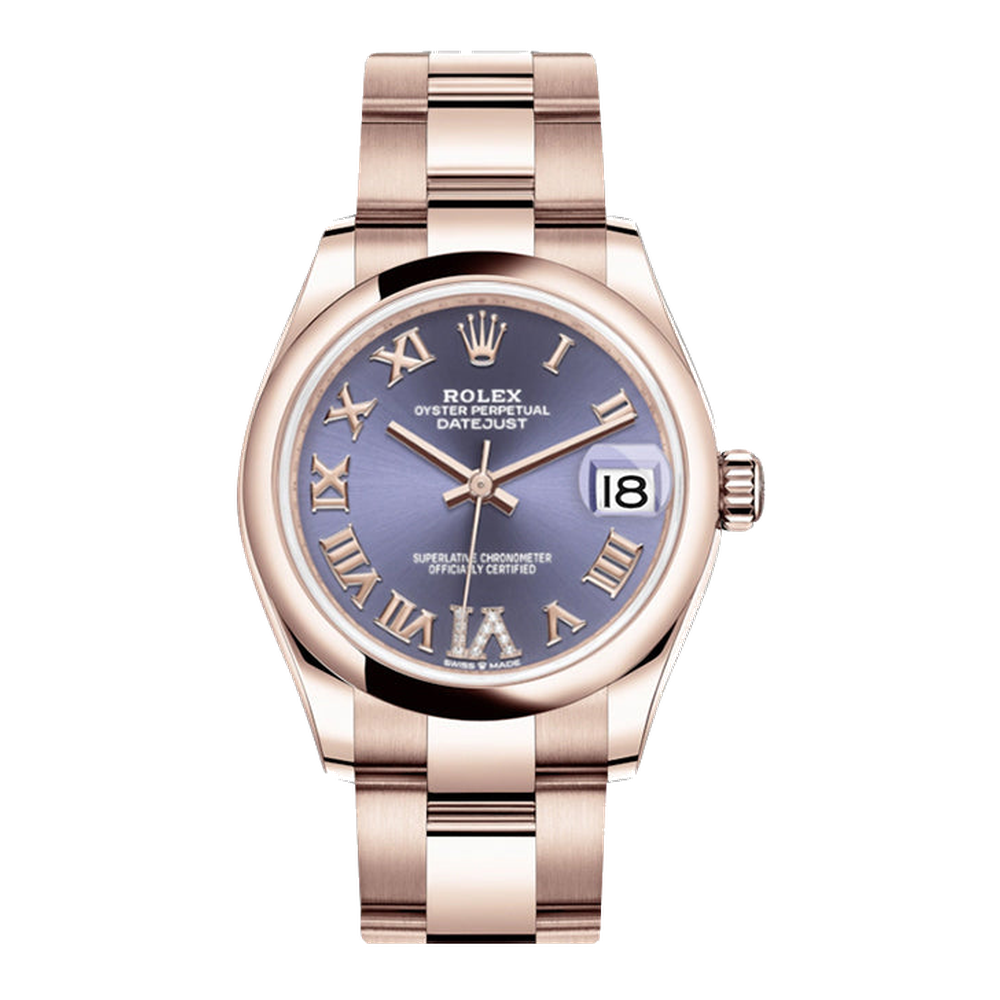 Rolex Datejust 31 Rose Gold / Domed / Aubergine - Roman / Oyster