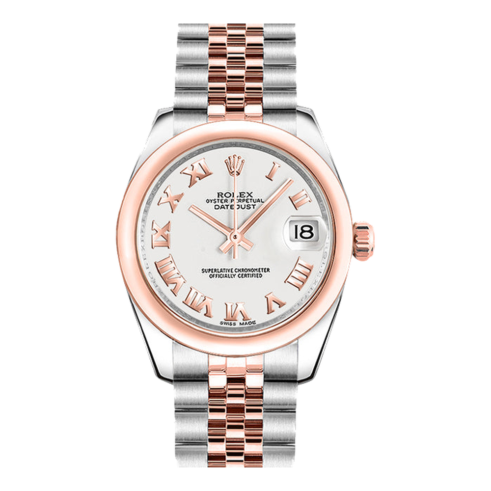 Rolex Datejust 31 Rolesor Everose Domed / Jubilee / White Roman Grey Dial Straps