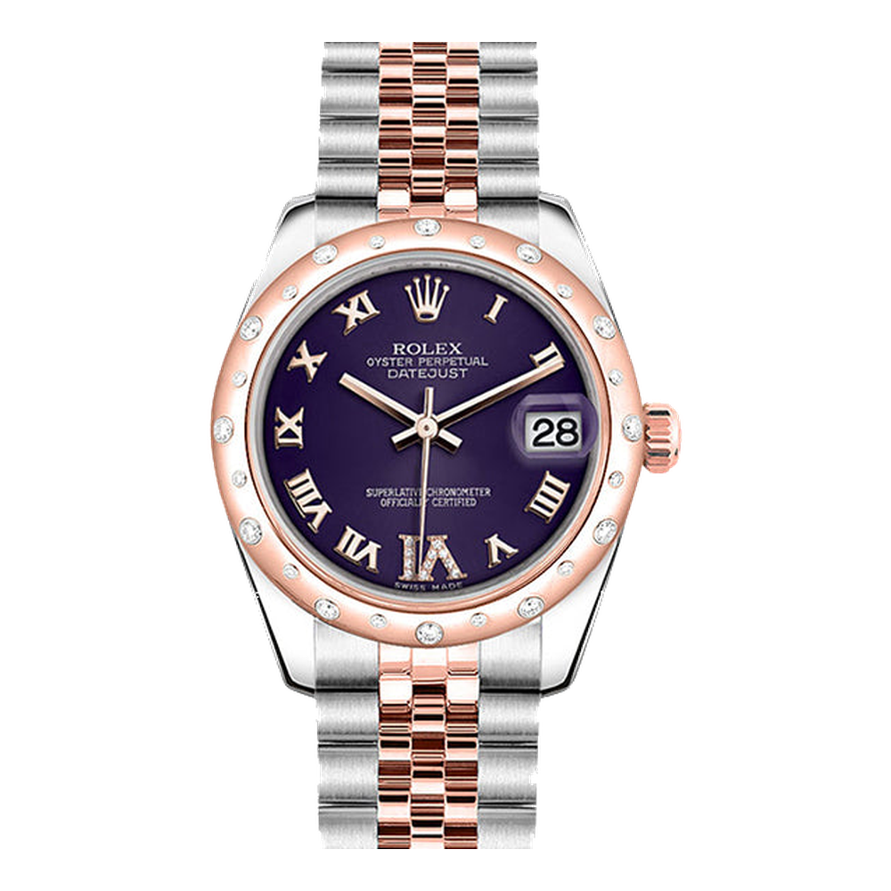 Rolex Datejust 31 Rolesor Everose Domed Diamond / Oyster / Purple Roman