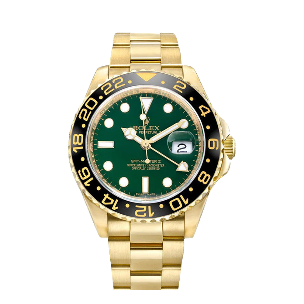 Rolex GMT-Master II Yellow Gold / LN / Green Green Dial Straps
