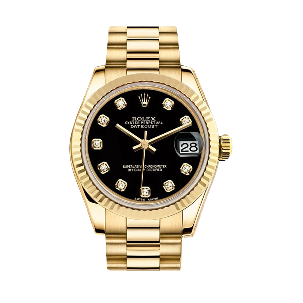 Rolex Datejust 31 Yellow Gold Diamond / President / Black Diamond