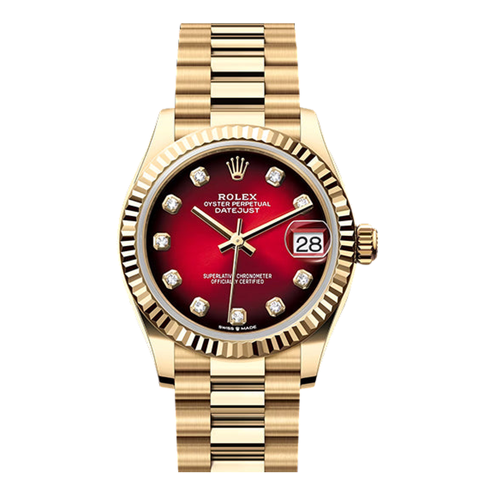 Rolex Datejust 31 Yellow Gold - Fluted / Red Gradient / President