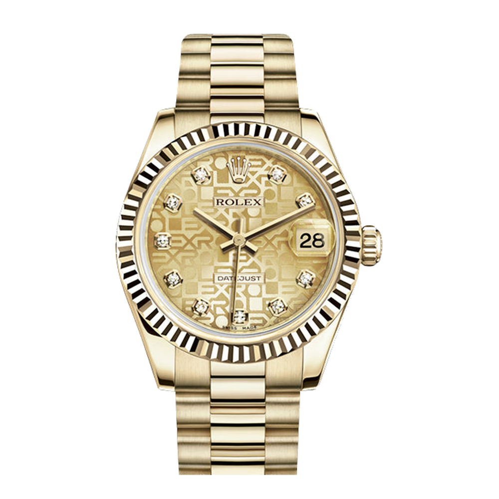 Rolex Datejust 31 Yellow Gold Fluted / President / Champagne Computer