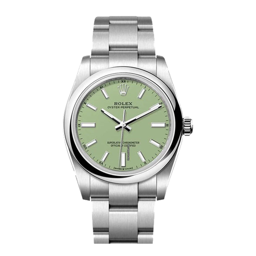 Rolex Oyster Perpetual 34 Stainless Steel / Pistachio Green Dial Straps