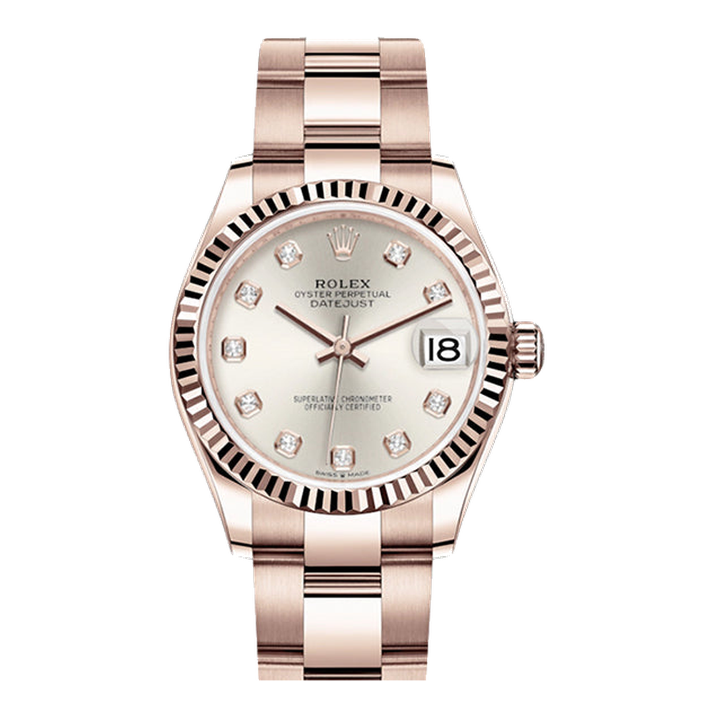 Rolex Datejust 31 Rose Gold / Fluted / Silver - Diamond / Oyster