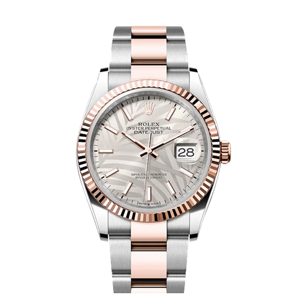 Rolex Datejust 36 Stainless Steel / Everose / Fluted / Silver - Palm / Oyster
