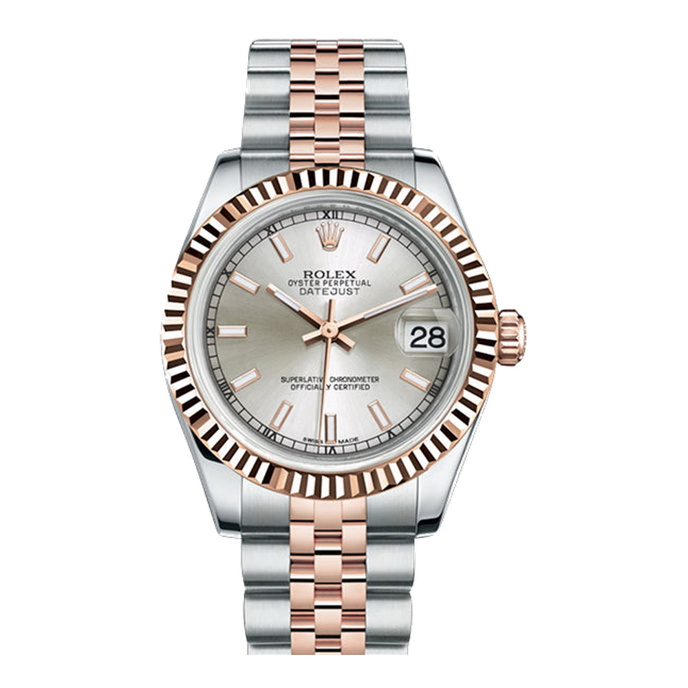 Rolex Datejust 31 Rolesor Everose Fluted / Oyster / Silver