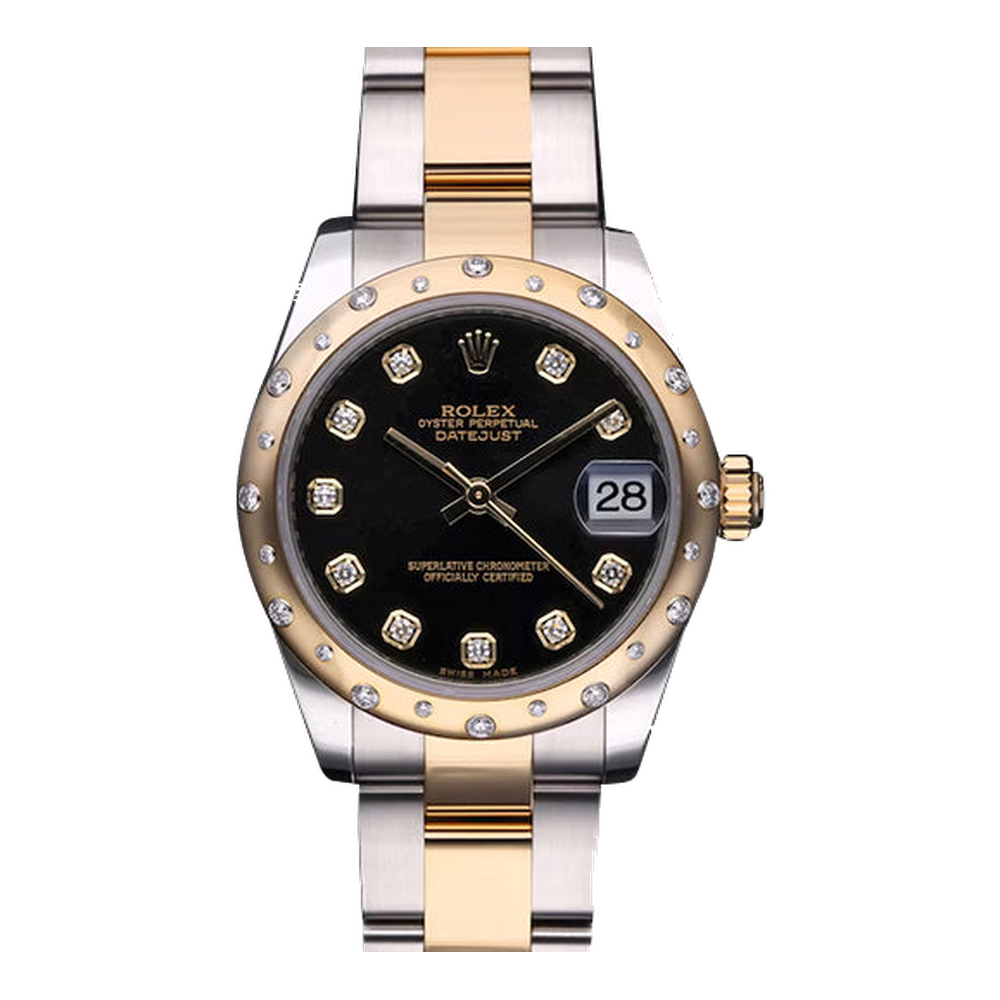 Rolex Datejust 31 Rolesor Yellow Domed / Oyster / Black Diamond