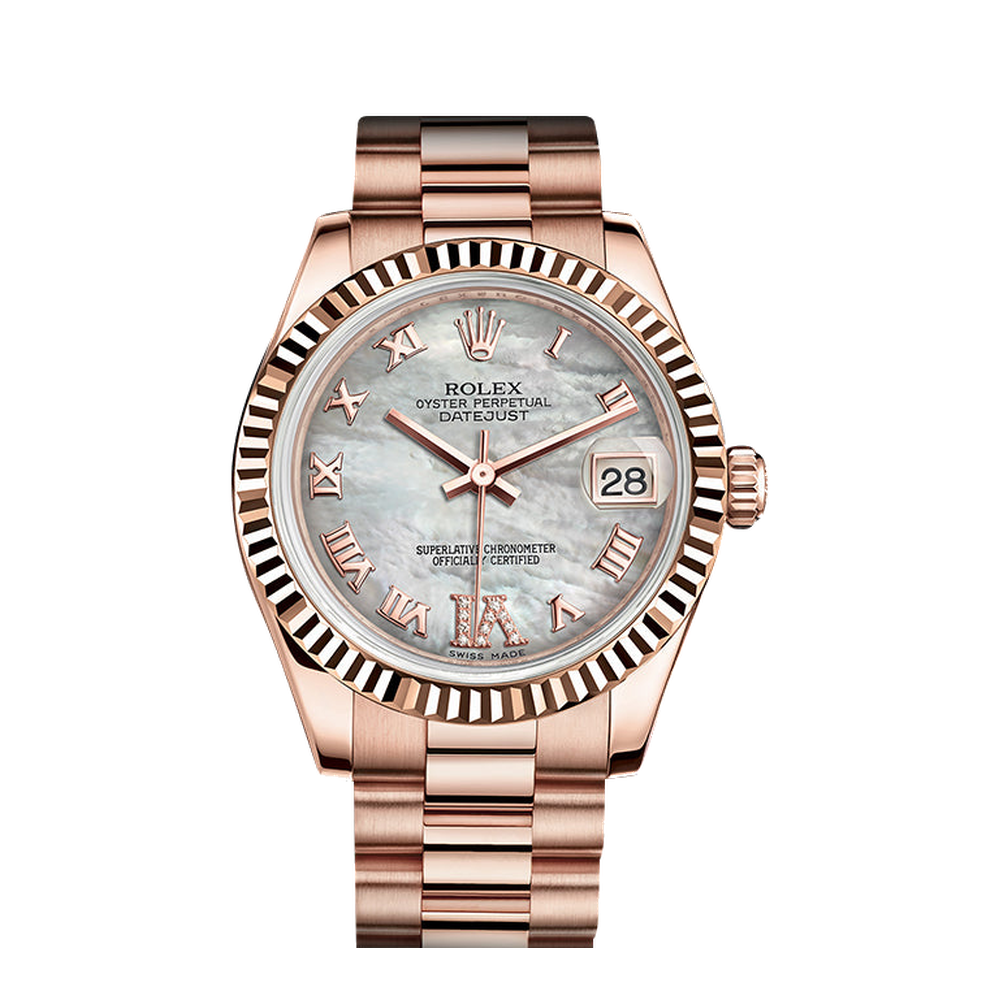 Rolex Datejust 31 Everose Fluted / President / Silver Computer