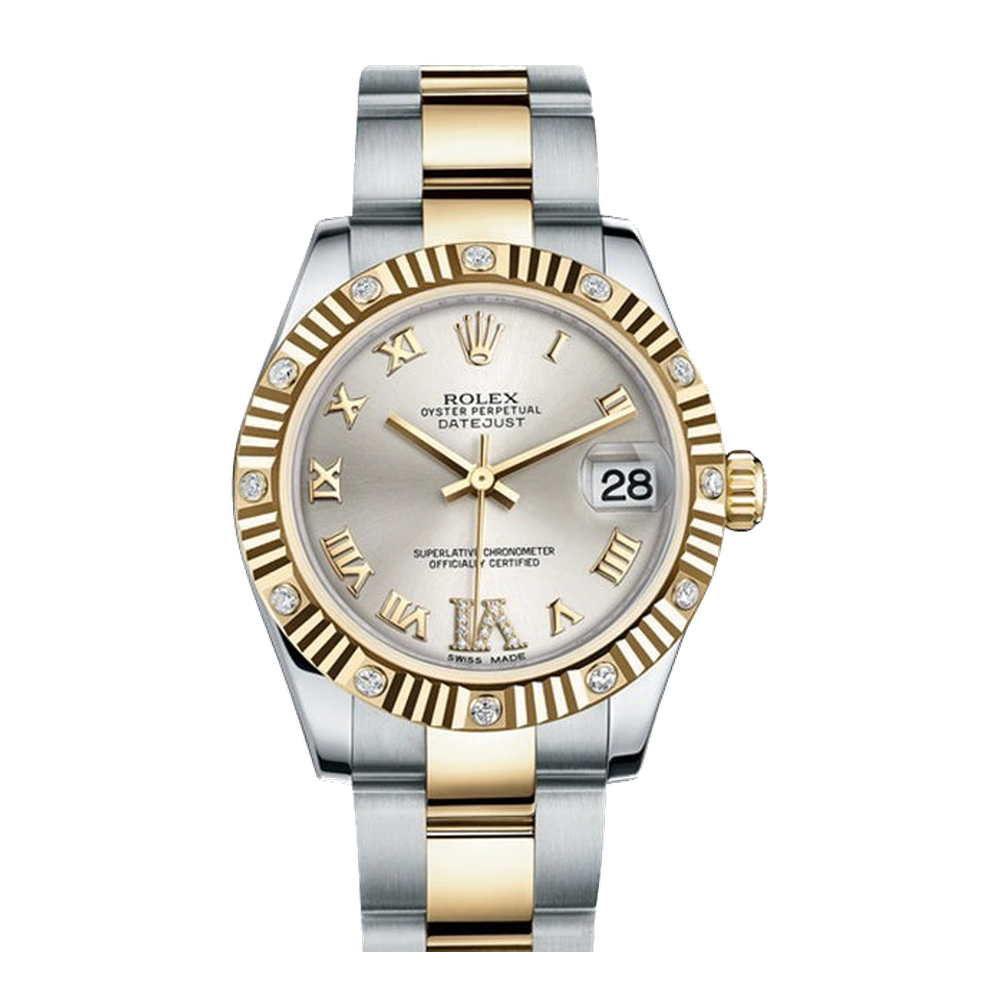 Rolex Datejust 31 Rolesor Yellow Fluted Diamond / Jubilee / Silver