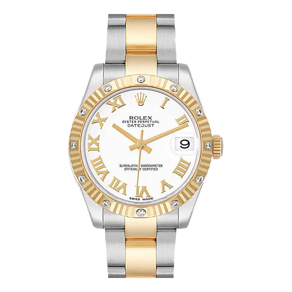 Rolex Datejust 31 Rolesor Yellow Fluted Diamond / Jubilee / White Roman