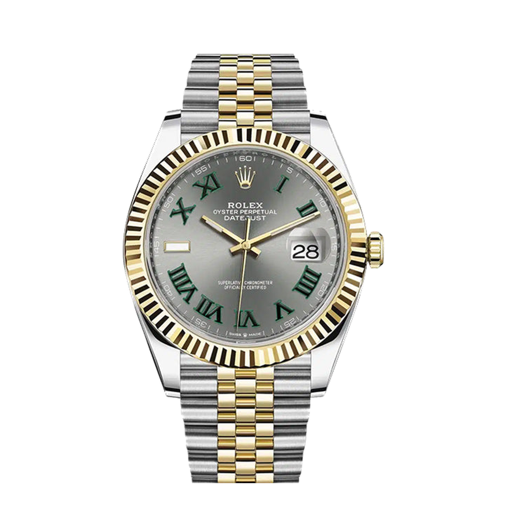 Rolex Datejust 41 Rolesor Yellow Fluted / Jubilee / Slate - Roman Grey Dial Straps