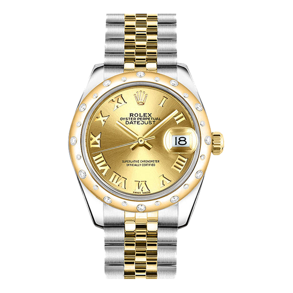 Rolex Datejust 31 Rolesor Yellow Domed Diamond / Jubilee / Champagne Roman