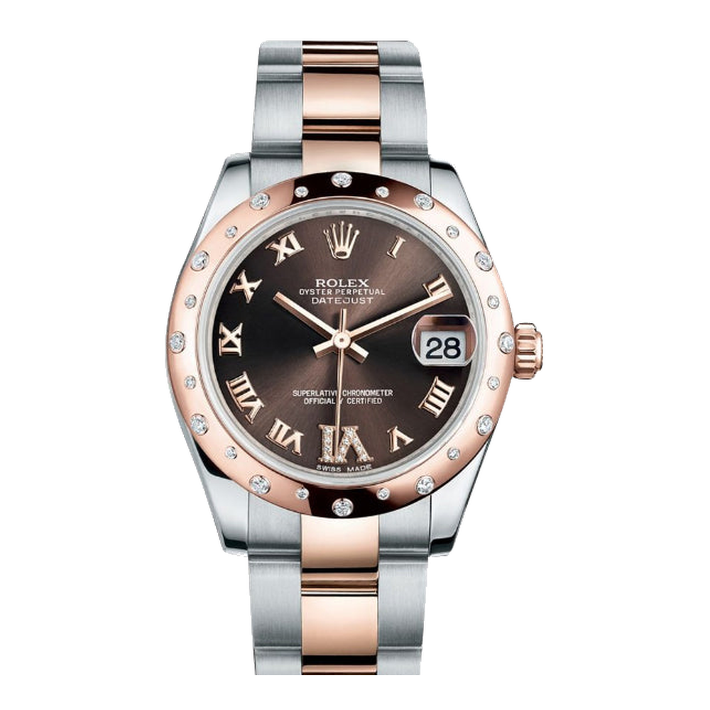 Rolex Datejust 31 Rolesor Everose Domed Diamond / Oyster / Chocolate Roman